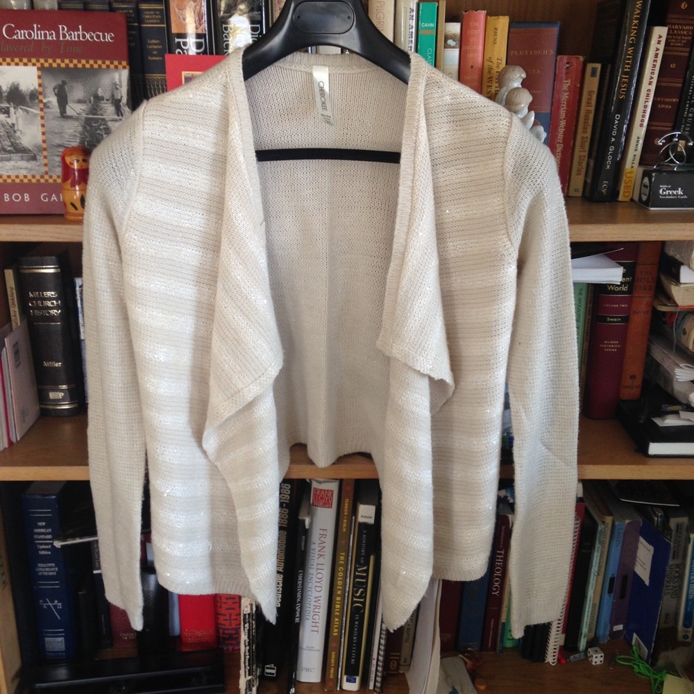 Silver colored cardigan with sequins